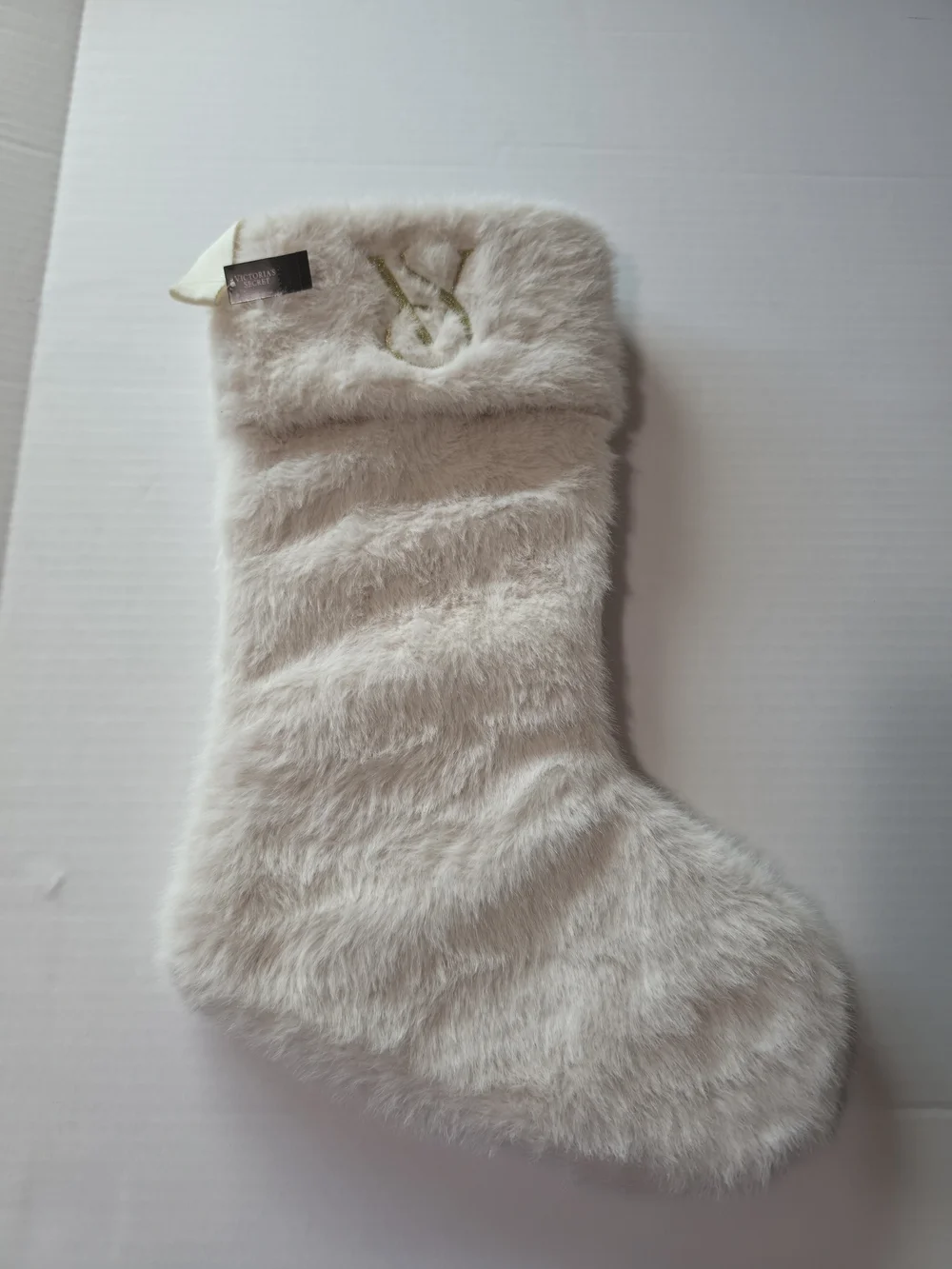 Victoria’s Secret W/ Gold Embroidered Faux Fur Christmas Stocking NWT